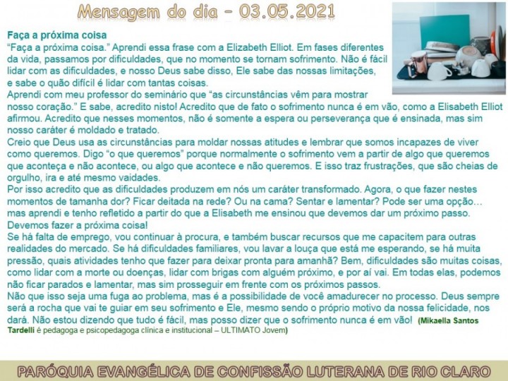 Mensagem do dia - 03.05.2021