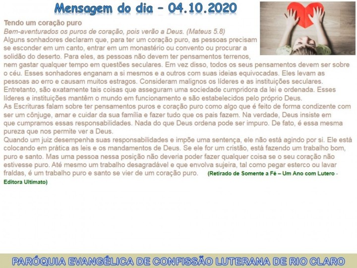 Mensagem do dia - 04.10.2020