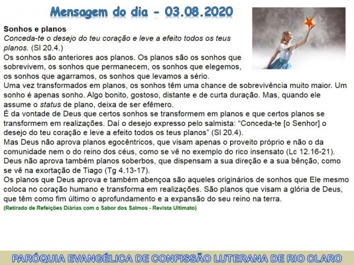 Mensagem do dia - 03.08.2020