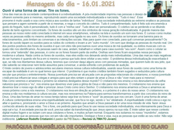 Mensagem do dia - 16.01.2021