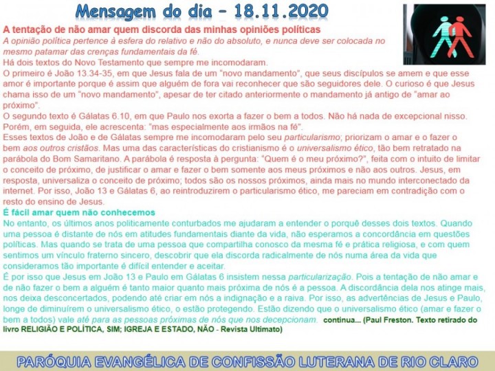 Mensagem do dia - 18.11.2020