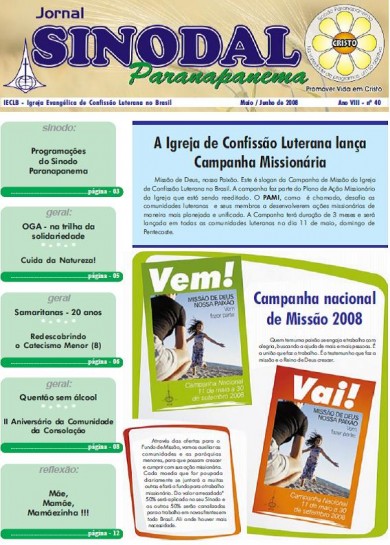 Jornal Sinodal Paranapanema - Ano 8 - Nº.  40 - Maio e Junho 2008