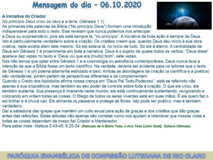 Mensagem do dia - 06.10.2020