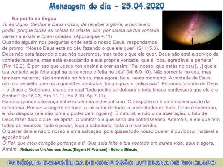 Mensagem do dia - 25.04.2020