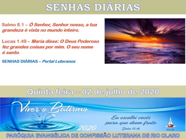 Senhas do dia - 02.07.2020