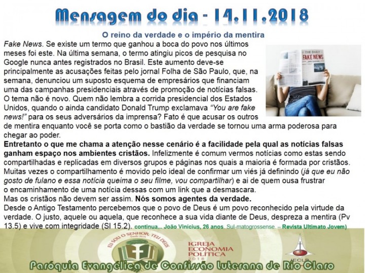 Mensagem do dia - 14.11.2018