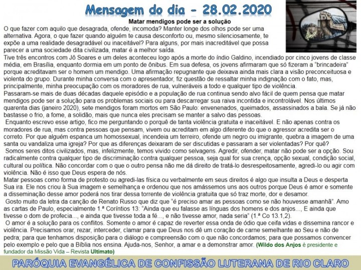 Mensagem do dia - 28.02.2020