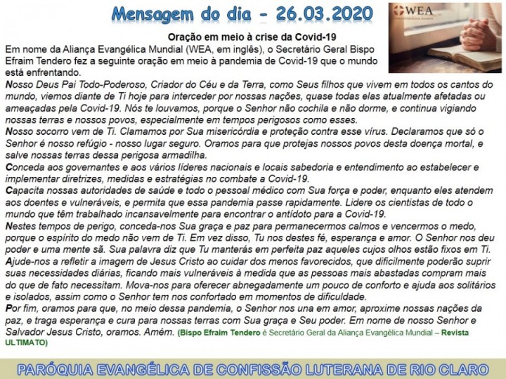 Mensagem do dia - 26.03.2020