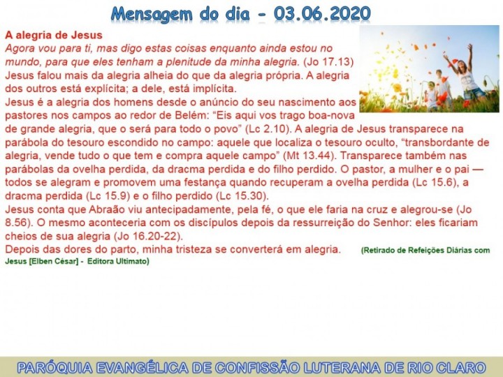 Mensagem do dia - 03.06.2020