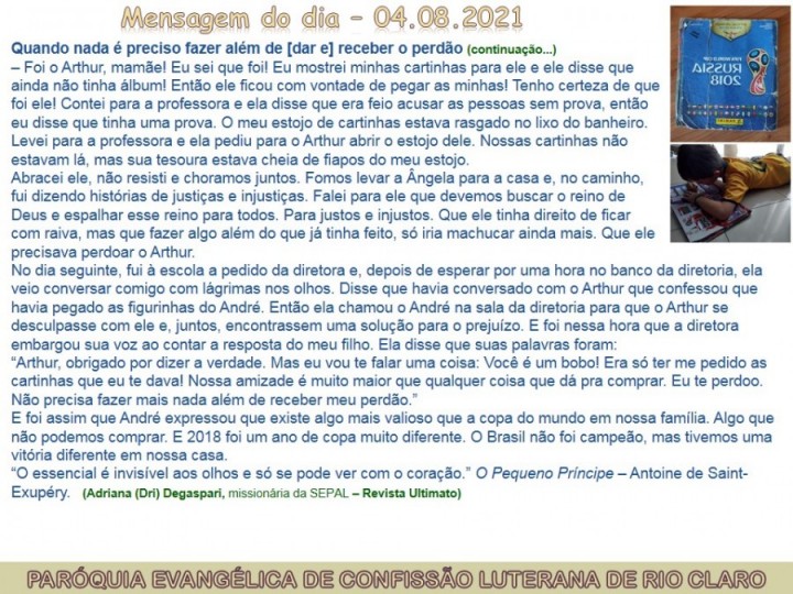 Mensagem do dia - 04.08.2021