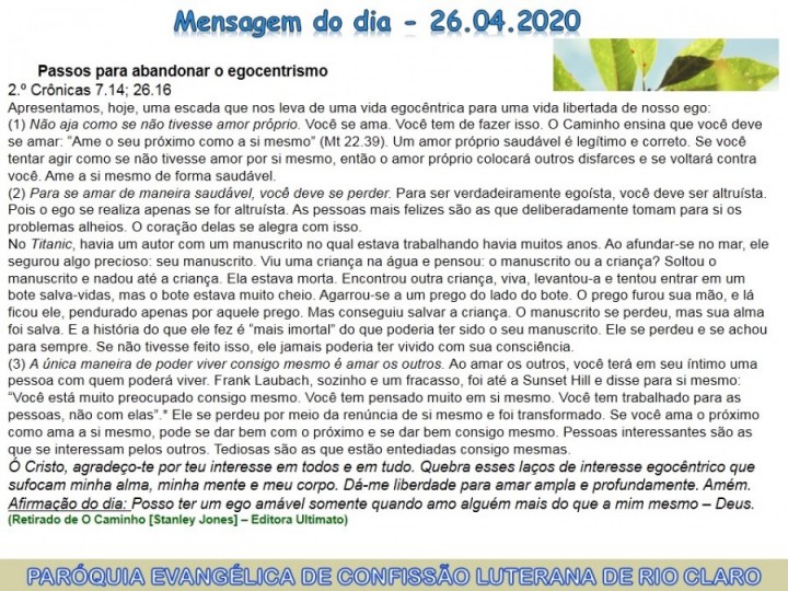 Mensagem do dia - 26.04.2020