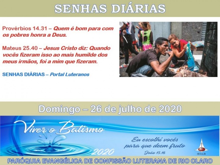 Senhas do dia - 26.07.2020