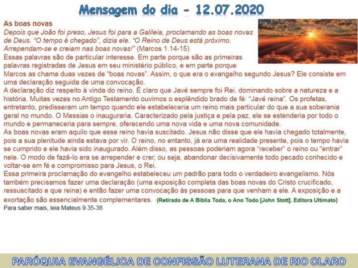 Mensagem do dia - 12.07.2020