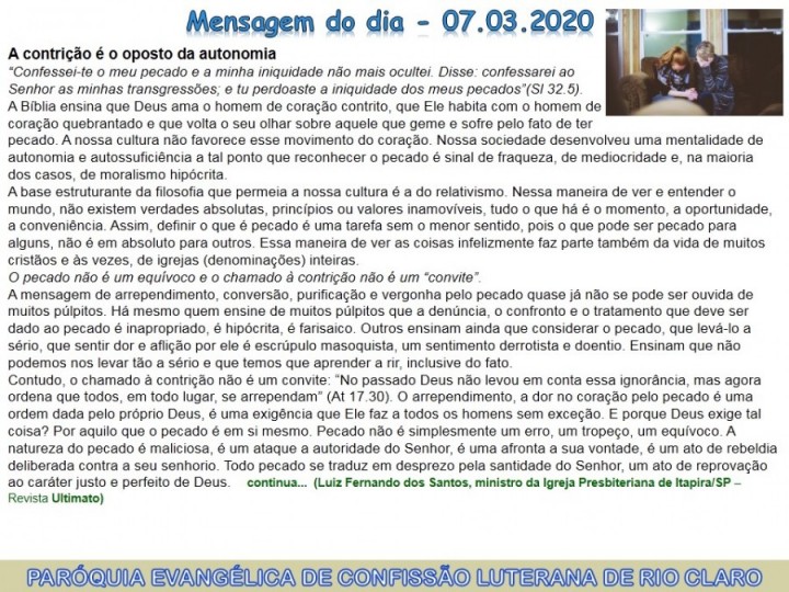 Mensagem do dia - 07.03.2020