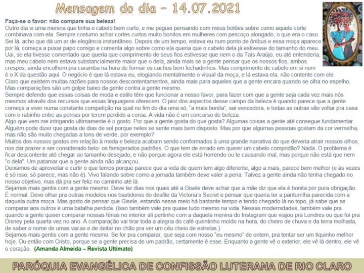 Mensagem do dia - 14.07.2021