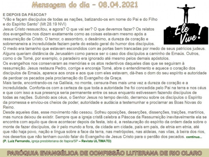 Mensagem do dia - 08.04.2021