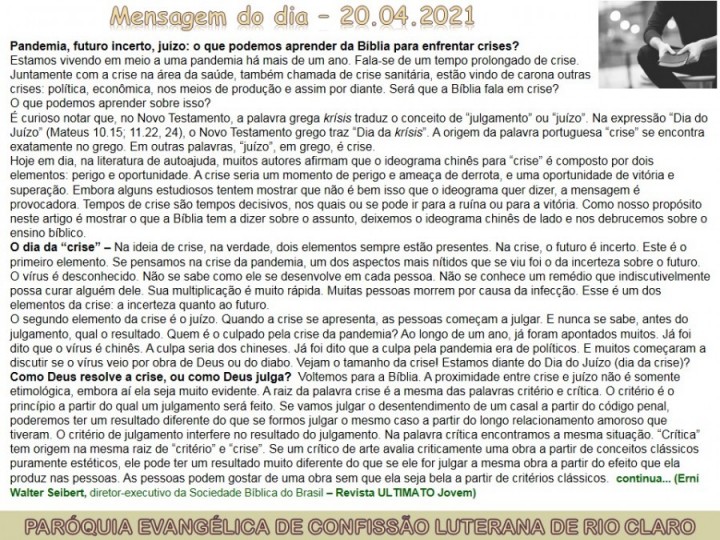 Mensagem do dia - 20.04.2021