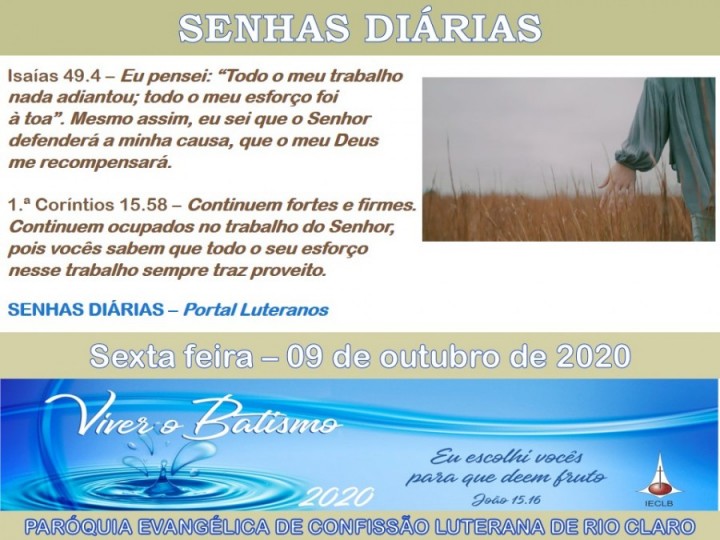 Senhas do dia - 09.10.2020