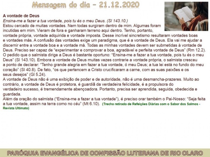 Mensagem do dia - 21.12.2020