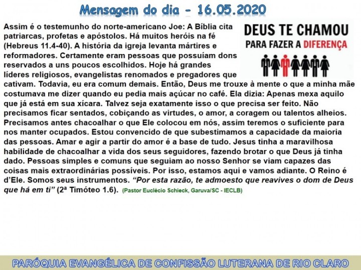 Mensagem do dia - 16.05.2020