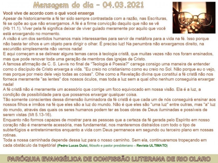 Mensagem do dia - 04.03.2021