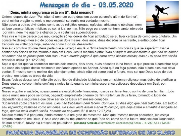 Mensagem do dia - 03.05.2020