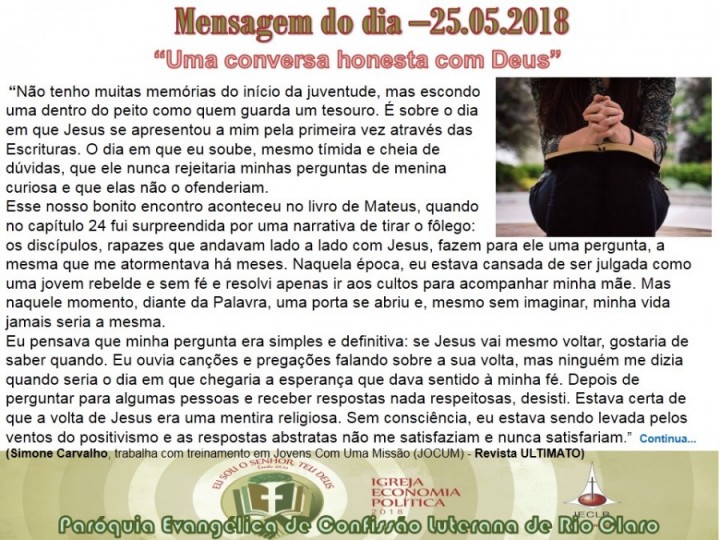 Mensagem do dia - 25.05.2018