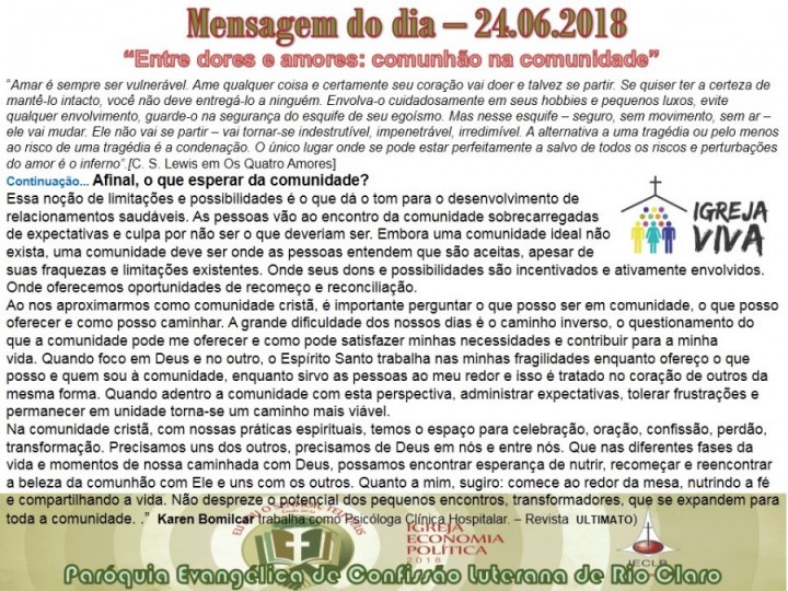 Mensagem do dia - 24.06.2018