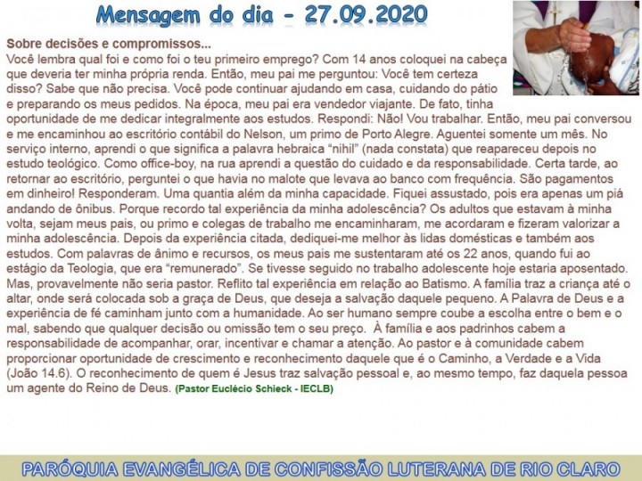 Mensagem do dia - 27.09.2020