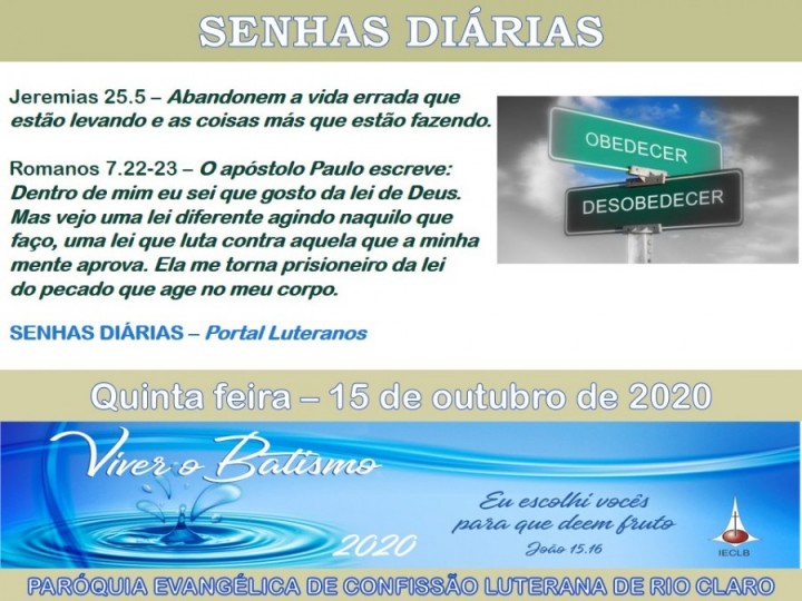 Senhas do dia - 15.10.2020