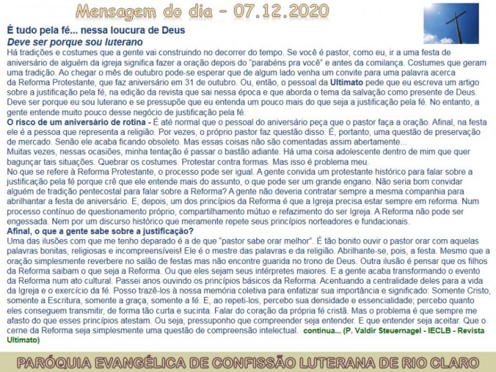 Mensagem do dia - 07.12.2020