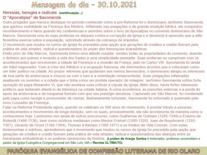 Mensagem do dia - 30.10.2021