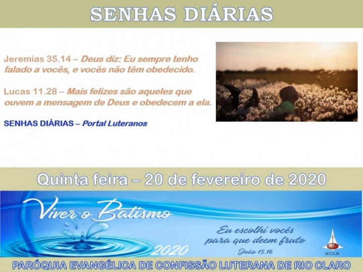 Senhas do dia - 20.02.2020