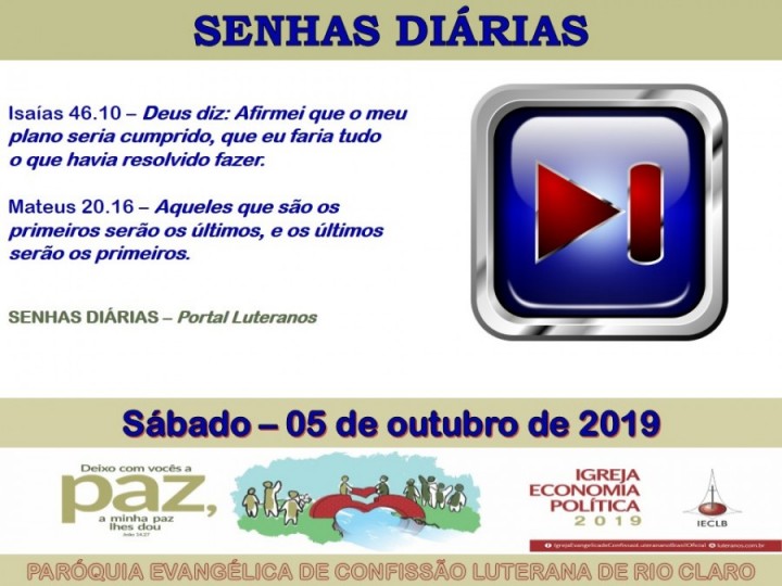 Senhas do dia - 05.10.2019