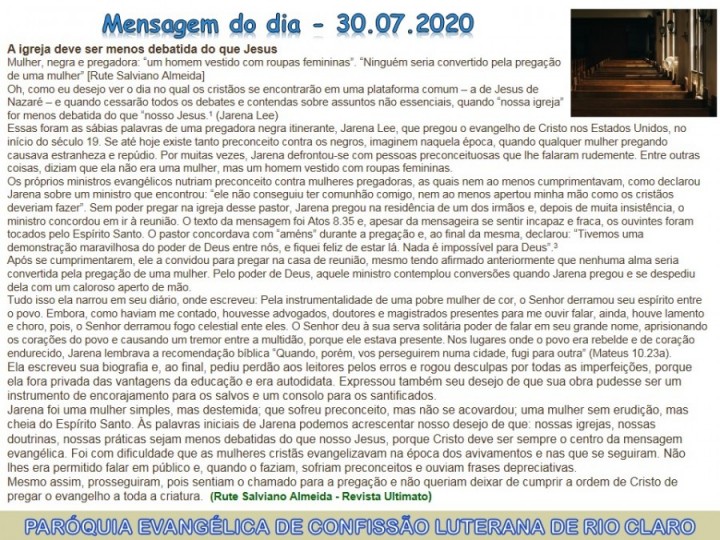 Mensagem do dia - 30.07.2020