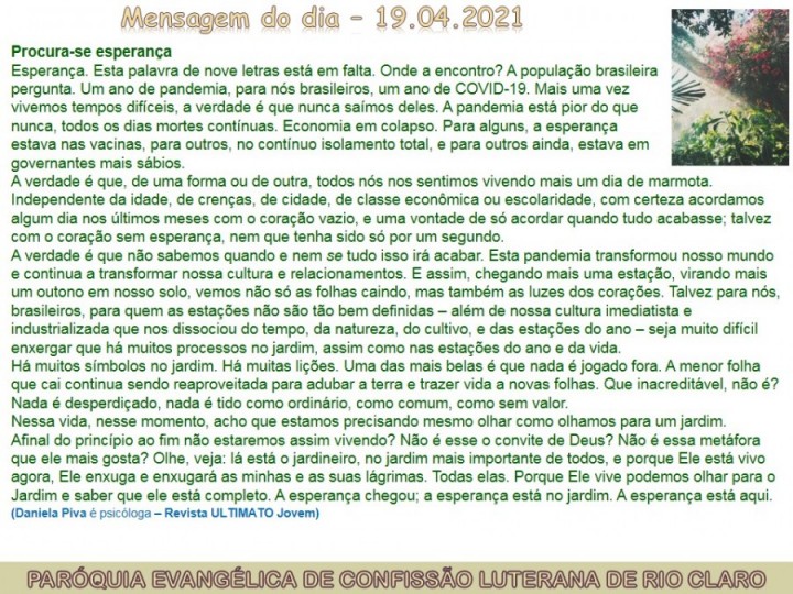 Mensagem do dia - 19.04.2021