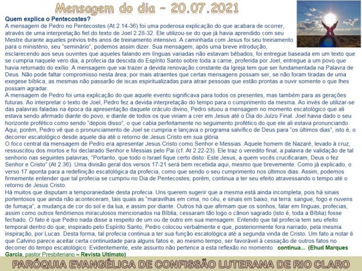 Mensagem do dia - 20.07.2021