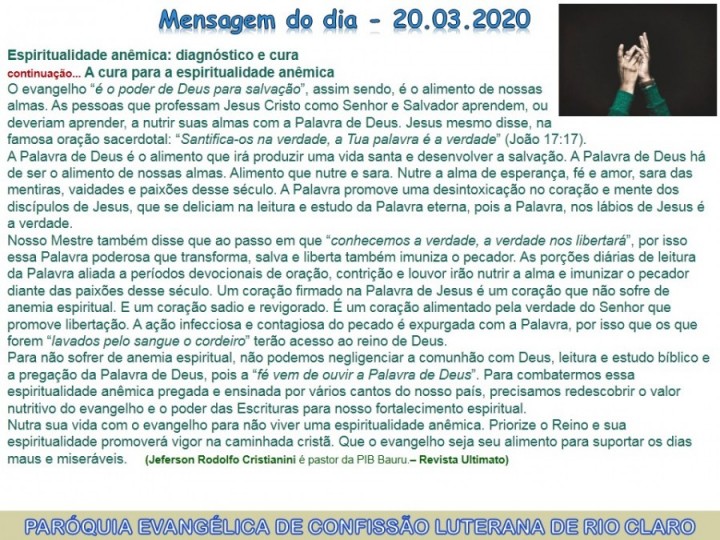 Mensagem do dia - 20.03.2020