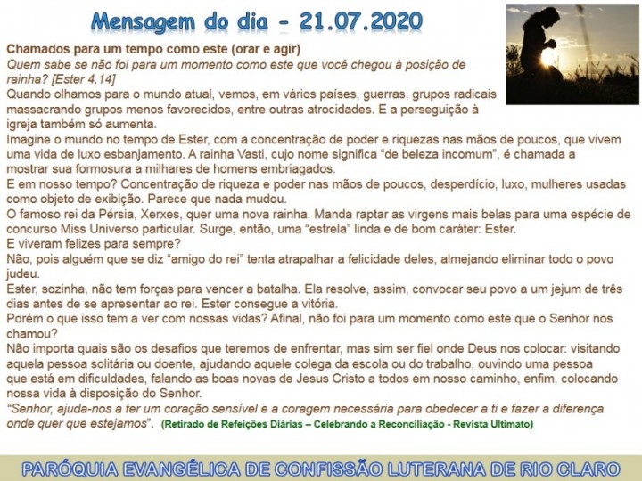 Mensagem do dia - 21.07.2020