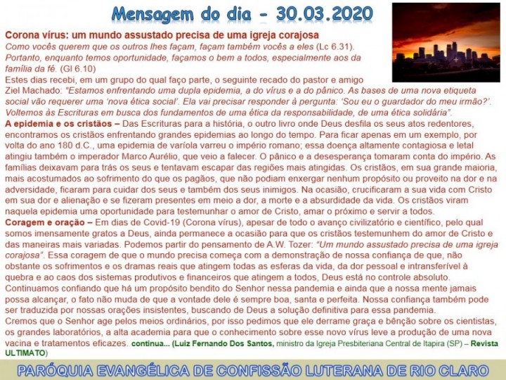 Mensagem do dia - 30.03.2020