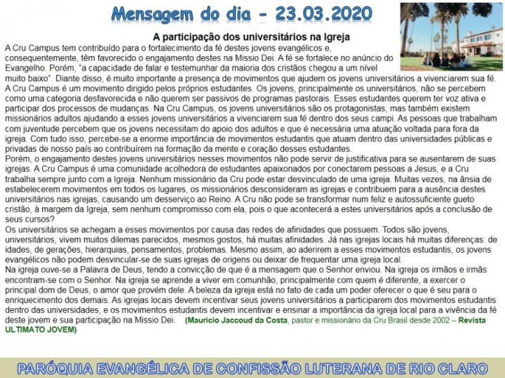 Mensagem do dia - 23.03.2020