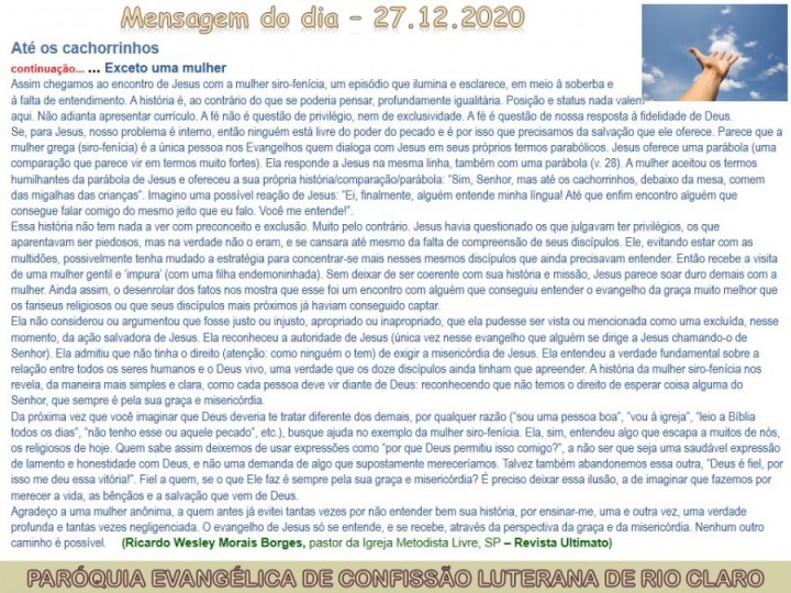 Mensagem do dia - 27.12.2020