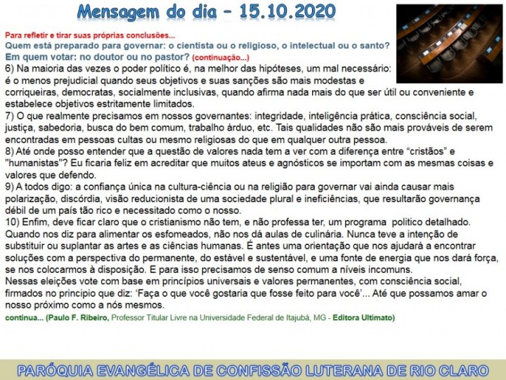 Mensagem do dia - 15.10.2020