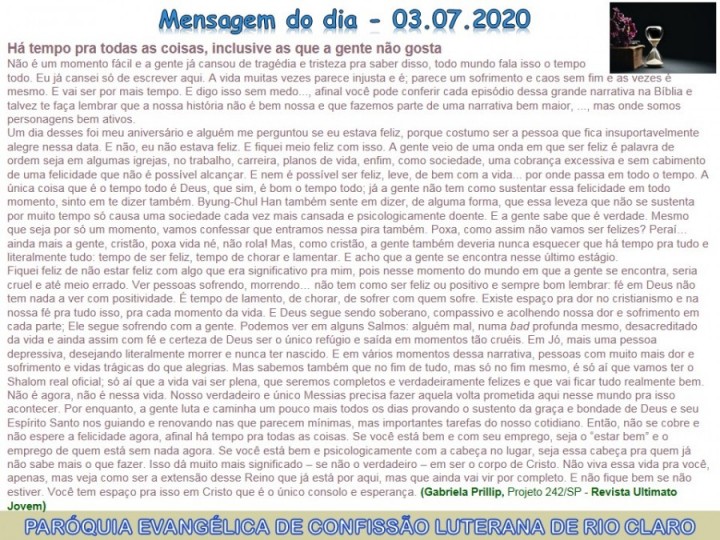 Mensagem do dia - 03.07.2020