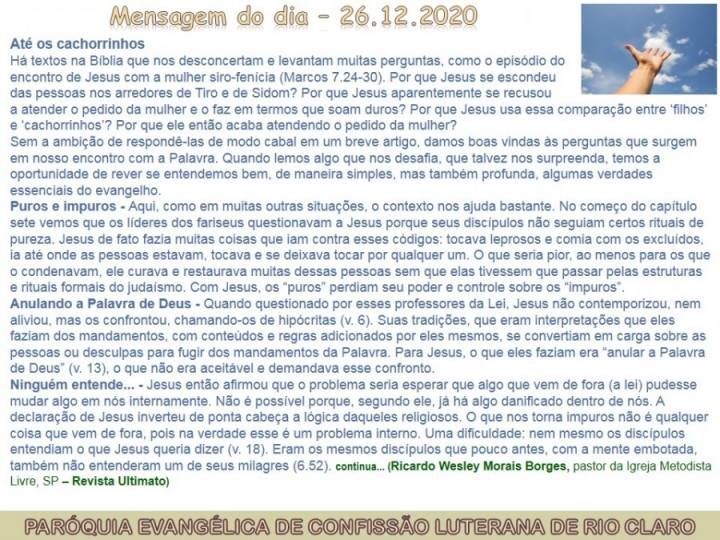 Mensagem do dia - 26.12.2020