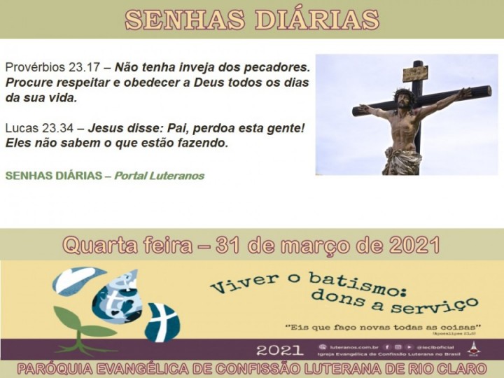 Senhas do dia - 31.03.2021