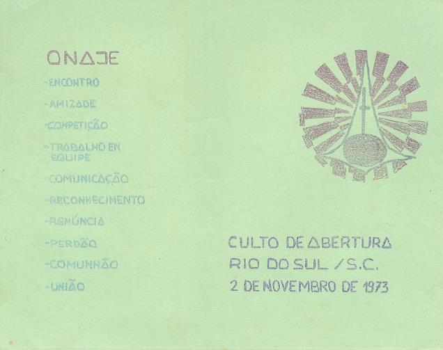 Culto de Abertura - ONAJE - Rio do Sul-SC - 2 de novembro de 1973