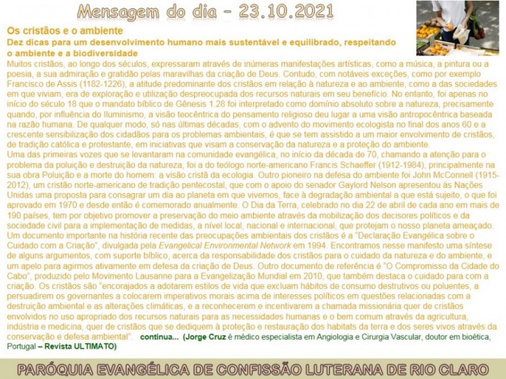 Mensagem do dia - 23.10.2021