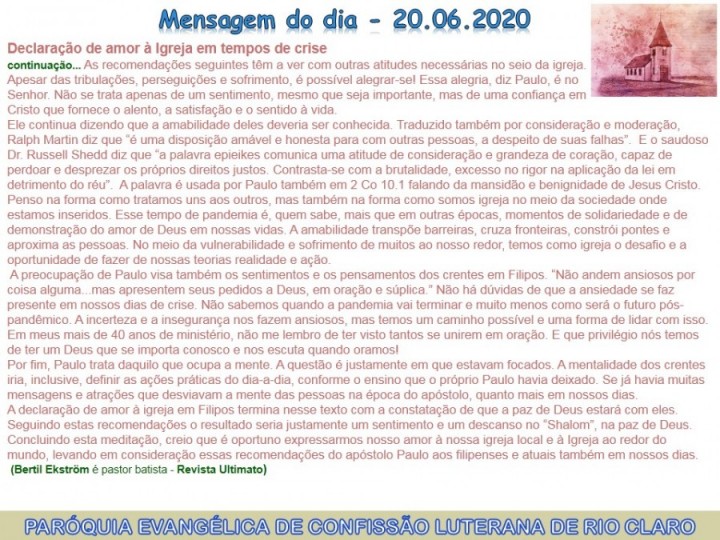 Mensagem do dia - 20.06.2020