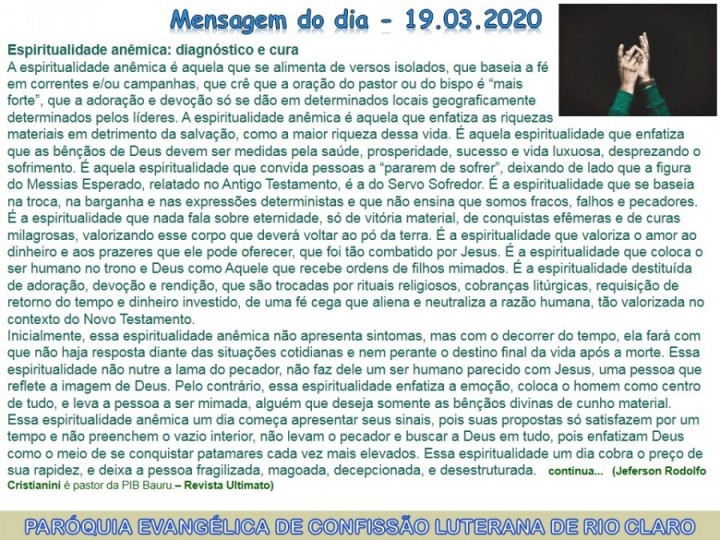 Mensagem do dia - 19.03.2020